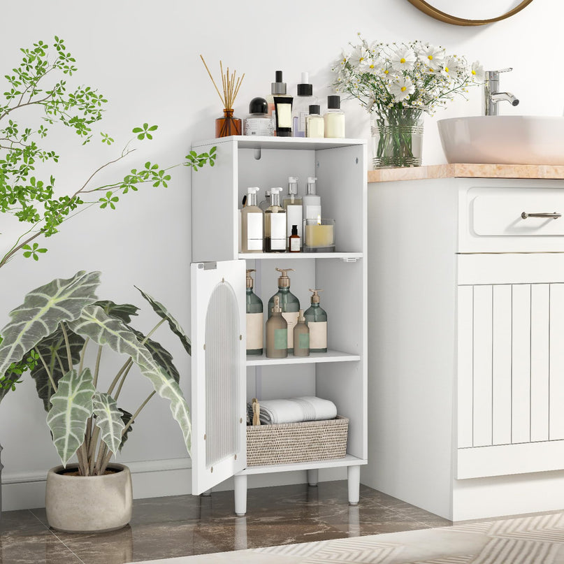 Giantex Bathroom Storage Cabinet with Removable Shelf & Fluted Tempered Glass Door