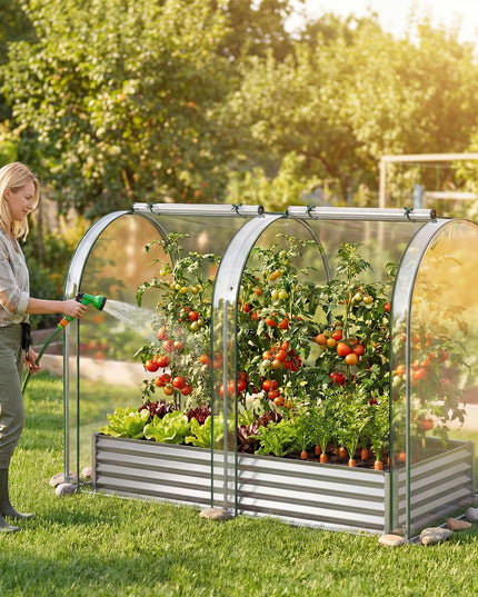 Giantex 6x3x1 FT Outdoor Galvanized Raised Garden Bed with Greenhouse Cover