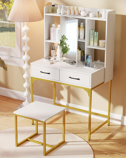 Vanity Desk with Charging Station for Bedroom