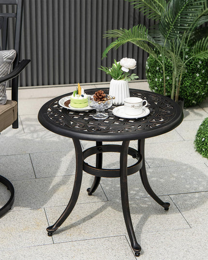 Giantex Patio Bistro Table, 24” Cast Aluminum Round Side Table, Outdoor Coffee Table for Porch, Pool, Backyard, Garden, Balcony