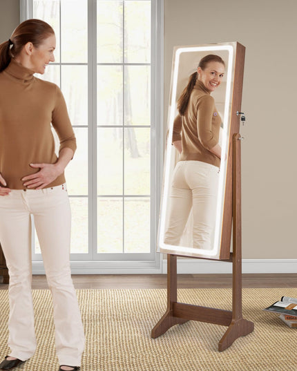 CHARMAID LED Mirror Jewelry Cabinet - Lockable Jewelry Armoire