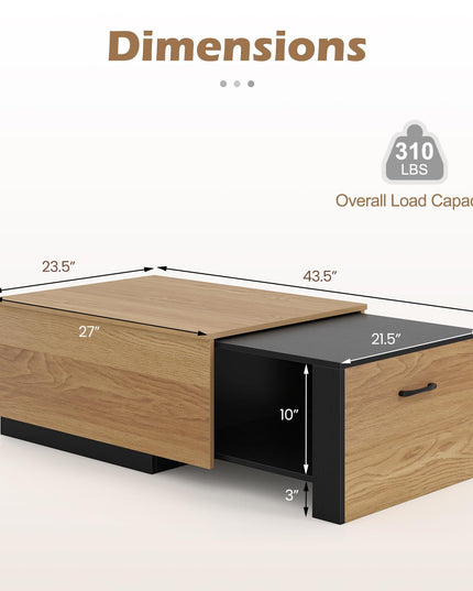 Giantex Modern Rectangle Extendable Coffee Table with Concealed Storage Compartment