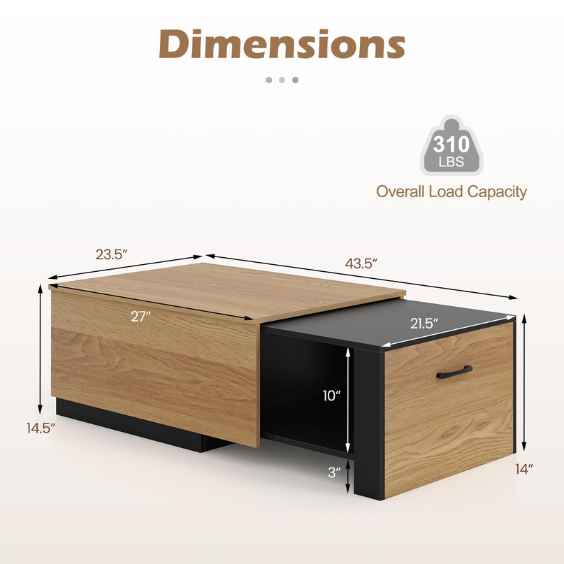 Giantex Modern Rectangle Extendable Coffee Table with Concealed Storage Compartment