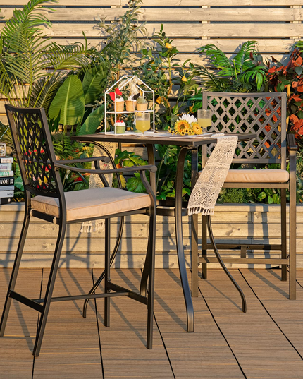 Set of 2 or 4 Patio Bar Chairs Outdoor High Chairs with Cushion Metal Bistro Stool