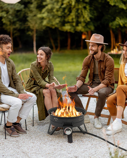 Giantex Portable Propane Fire Pit, 17" Small Outdoor Fire Bowl with Foldable Legs, Round Fireplace with Lid
