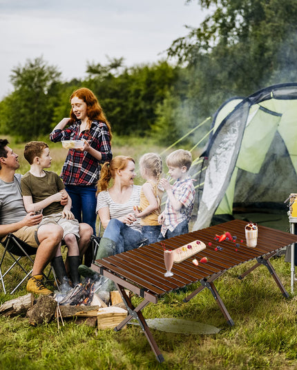 Giantex Folding Picnic Table, Wooden Roll-up Bamboo Tabletop, Portable Camping Table