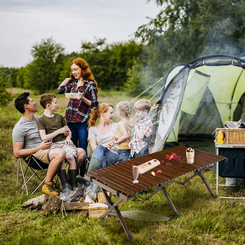 Giantex Folding Picnic Table, Wooden Roll-up Bamboo Tabletop, Portable Camping Table