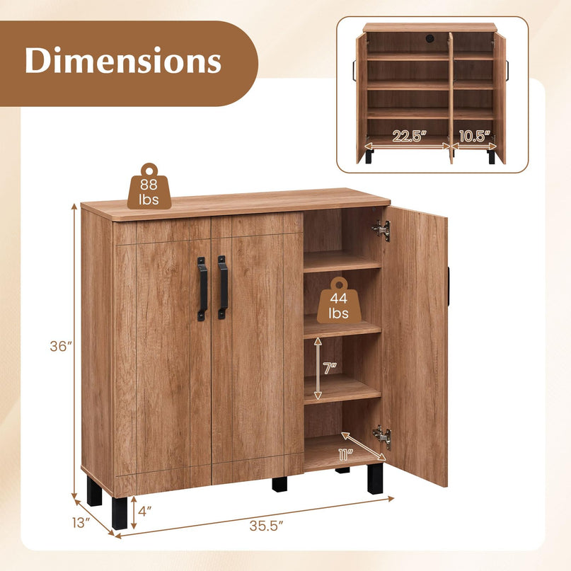 Meuble à chaussures en bois à 5 niveaux Giantex avec 3 portes