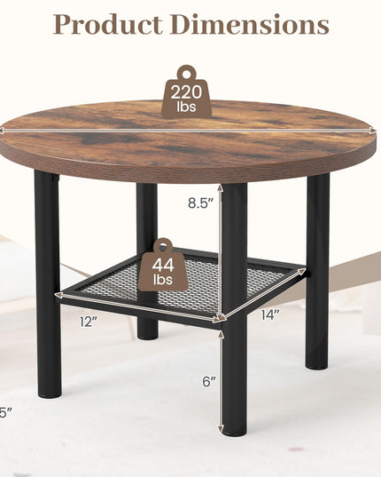 Giantex 24" 2-Tier Small Round Coffee Table with Storage
