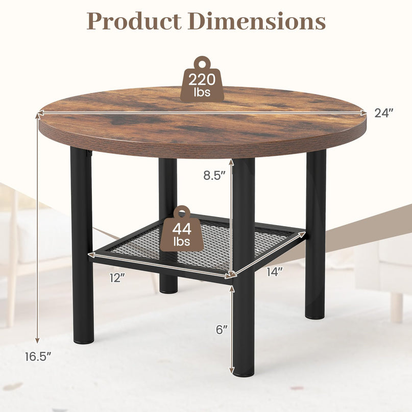 Giantex 24" 2-Tier Small Round Coffee Table with Storage