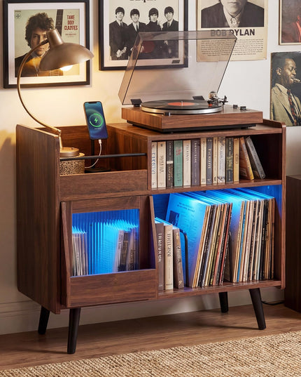 Grand meuble pour tourne-disque Giantex avec lumière LED