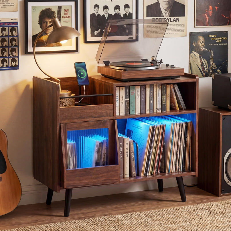 Grand meuble pour tourne-disque Giantex avec lumière LED