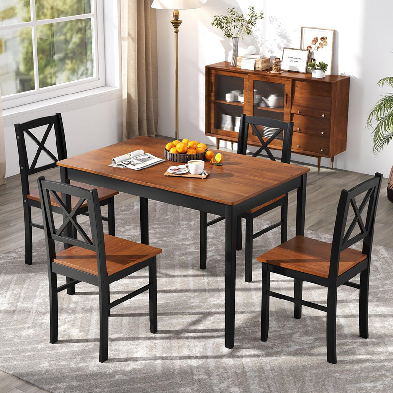 Giantex 5 Piece Dining Table Set for 4 with Rubber Wood Legs