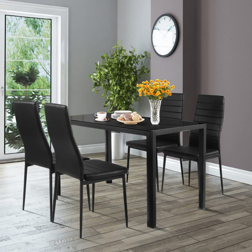 Giantex Rectangular Metal Frame Table with Leather Padded 4 Seats for Small Spaces