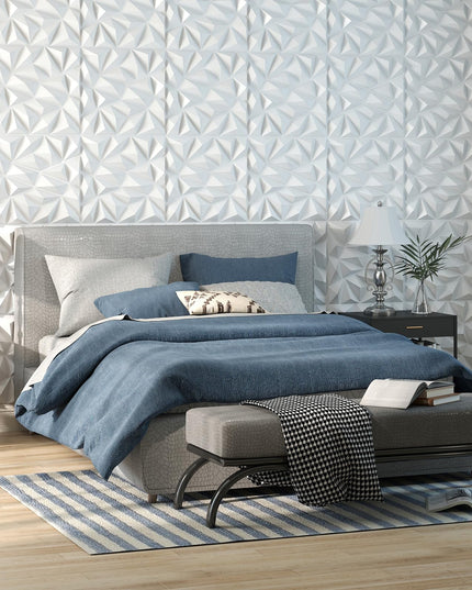 Giantex 20"x20" White PVC Decorative Wall Tiles with Diamond Pattern | 20/40 Pack 3D Wall Panels