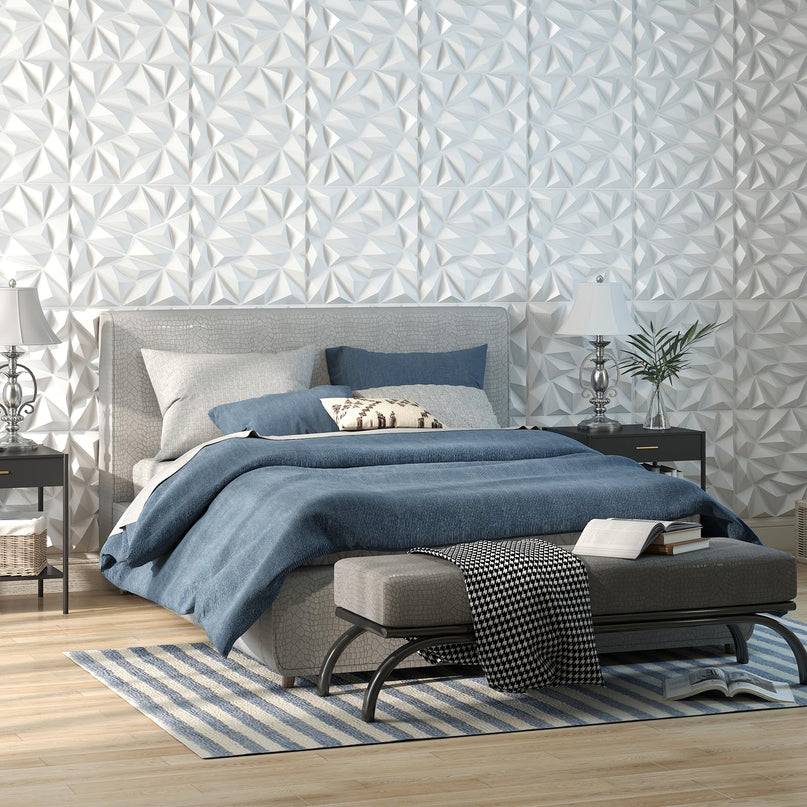 Giantex 20"x20" White PVC Decorative Wall Tiles with Diamond Pattern | 20/40 Pack 3D Wall Panels