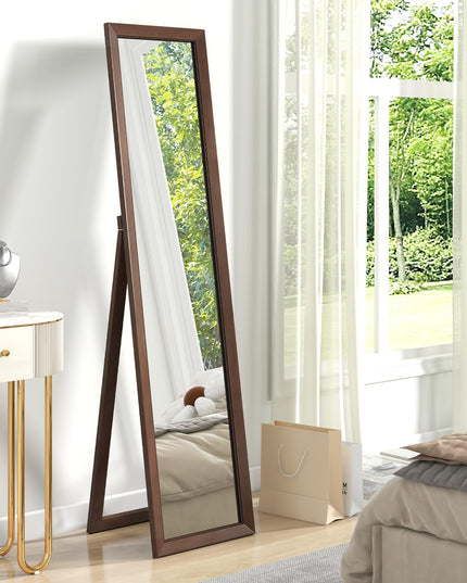 CHARMAID Full Length Mirror with Stand, Full Body Floor Mirror with Solid Wood Frame