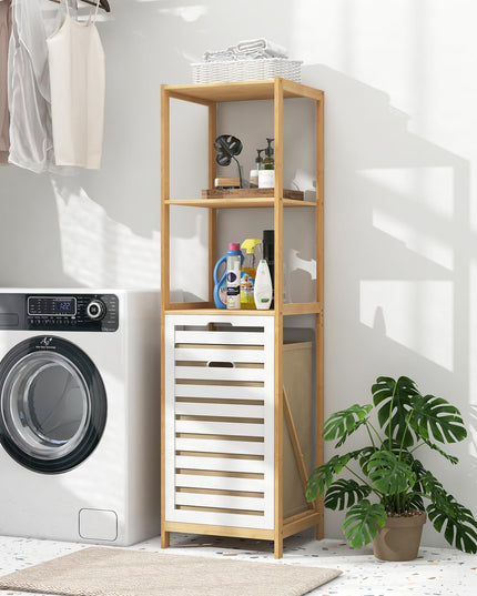 Meuble à Linge Inclinable Giantex - Meuble de Rangement pour Linge avec 3 Étagères, Panier à Linge Amovible