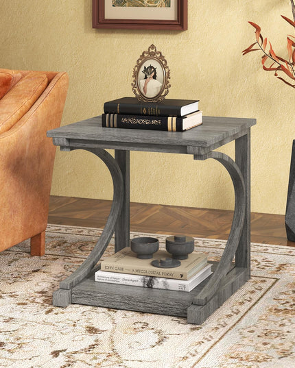 Giantex C-Shaped End Table, 24" Square Couch Table with Bottom Storage Shelf & Solid Rubber Wood Frame