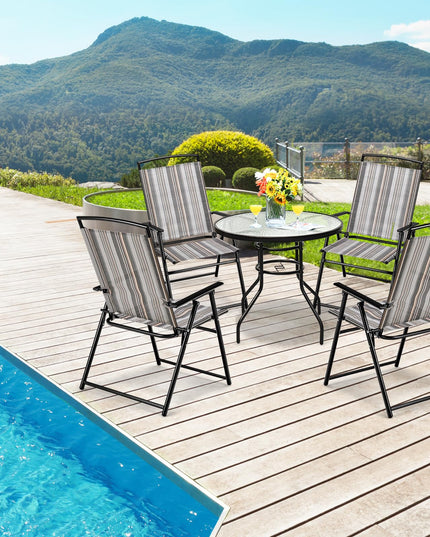 Giantex Patio Chairs Set of 2/4, Outdoor Folding Chairs with Armrests, Metal Frame