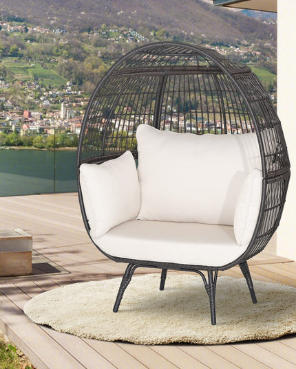 Giantex PE Rattan Egg Chair - Oversized Hammock Chair with Thick Cushions & Sturdy Metal Frame