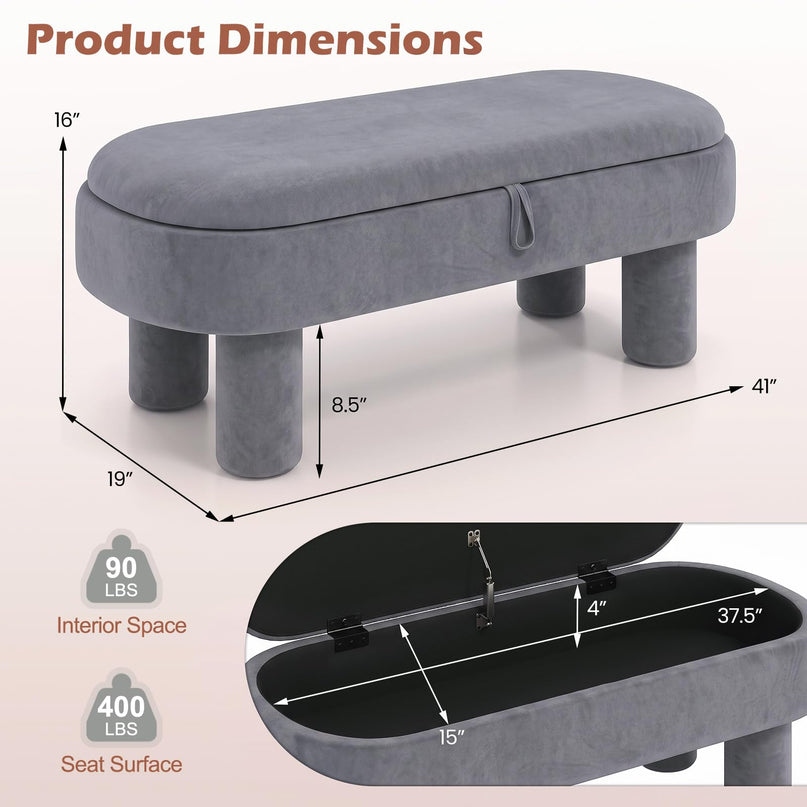 GIANTEX 41" Oval Ottoman with Storage and Upholstered Seat