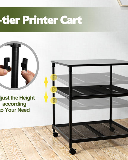 Giantex Printer Stand, 3-Tier Industrial Printer Cart with Lockable Wheels