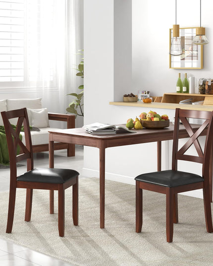 Giantex Wood Dining Chairs, Faux Leather Upholstered Dining Chairs with Rubber Wood Legs