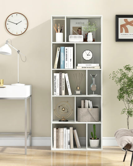 Giantex 5-Tier Geometric Bookshelf, 63" Modern Tall Bookcase, 10-Cube Storage Organizer