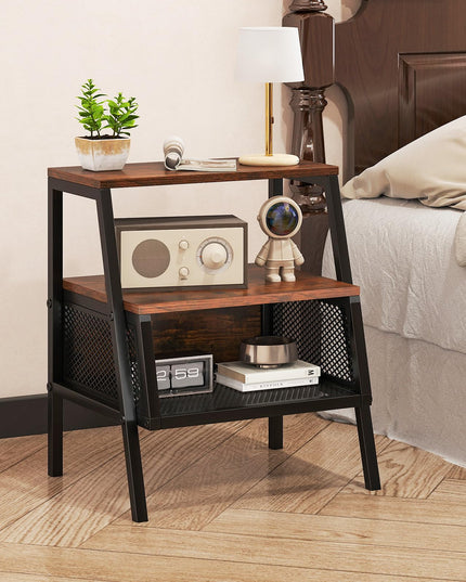 Giantex Industrial Nightstand w/Sturdy Trapezoidal Metal Frame