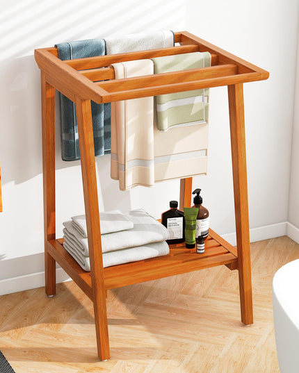 Giantex Teak Towel Rack for Bathroom, 5 Bars Freestanding Towel Racks with Storage Shelf, 19.5" L x 19.5" W x 31.5" H