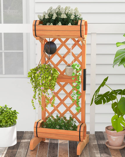 Giantex Raised Garden Bed with 2 Barrel Planters & Trellis