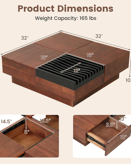 GIANTEX 32" Square Coffee Table with Sliding Top