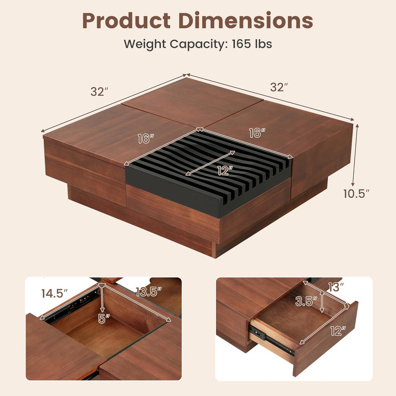 GIANTEX 32" Square Coffee Table with Sliding Top