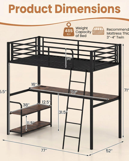 Giantex Twin Loft Bed with Desk & Charging Station