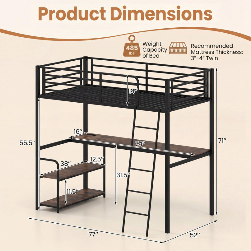 Giantex Twin Loft Bed with Desk & Charging Station