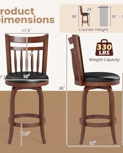 GIANTEX Swivel Bar Stools Set of 2/4 with Faux Leather Padded Seat