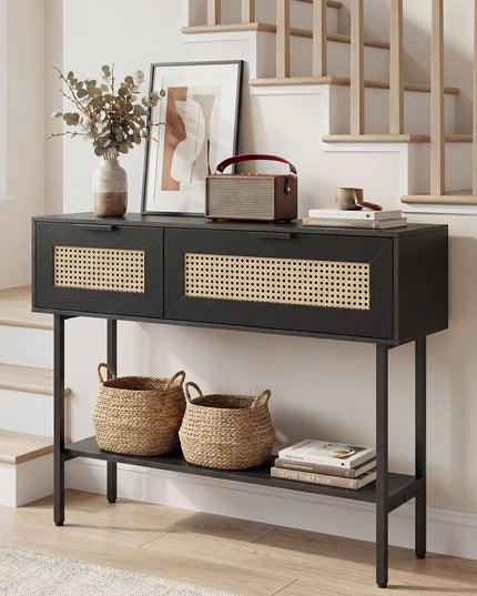 Giantex Boho Entryway Table with 2 Storage Cabinets for Entrance Hallway Foyer