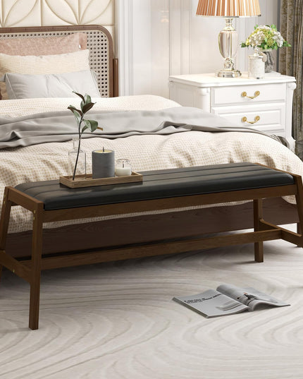 Giantex Upholstered Wood Dining Bench, 50" Entryway Bench w/Padded Seat & Solid Rubber Wood Frame