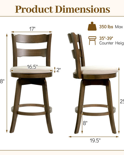 Giantex Tabourets de Bar Pivotants, Lot de 2 ou 4 | Tabourets de Comptoir de 63,5 cm avec Assise Rembourrée en Tissu