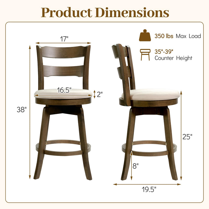 Giantex Tabourets de Bar Pivotants, Lot de 2 ou 4 | Tabourets de Comptoir de 63,5 cm avec Assise Rembourrée en Tissu