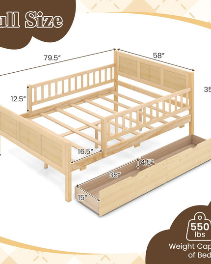 GIANTEX Full/Twin  Size Bed Frame with 2 Storage Drawer & Guardrails for Kids