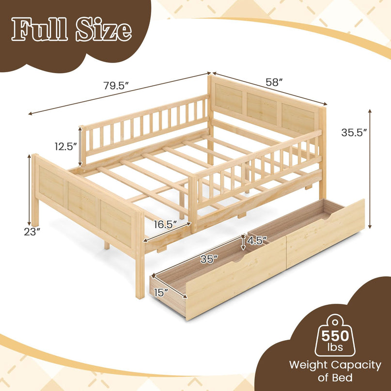 GIANTEX Full/Twin  Size Bed Frame with 2 Storage Drawer & Guardrails for Kids