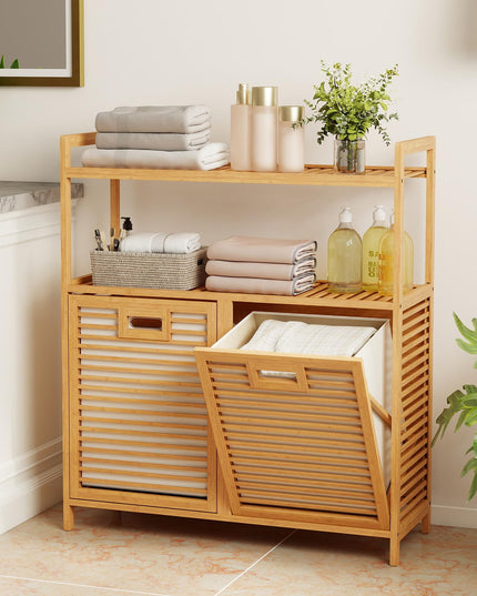 Giantex Double Tilt Out Laundry Hamper w/2-Tier Storage Shelf