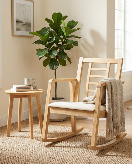Giantex Solid Rubber Wooden Rocking Chair with Fabric Upholstered Seat (1/2)