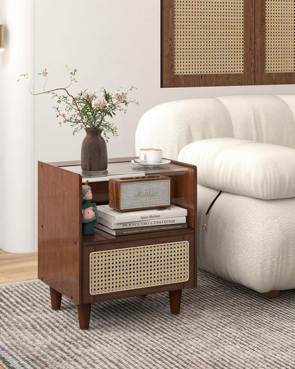 Giantex Rattan Nightstand with Drawer