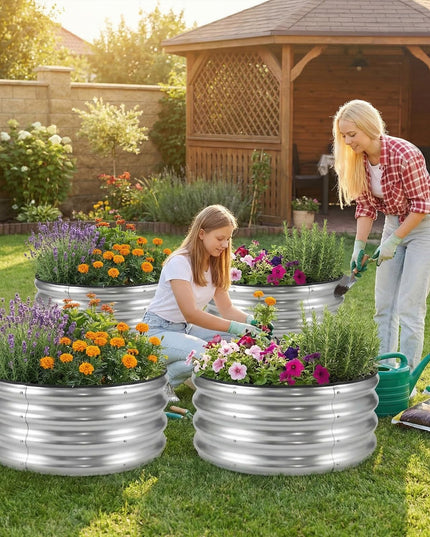 Giantex 2 Pack Galvanized Raised Garden Bed Kit | 2x2x1 FT Round Large Metal Planter Boxes w/Open-Ended Base
