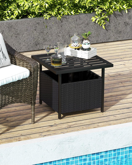 Giantex Patio Rattan Wicker Umbrella Side Table