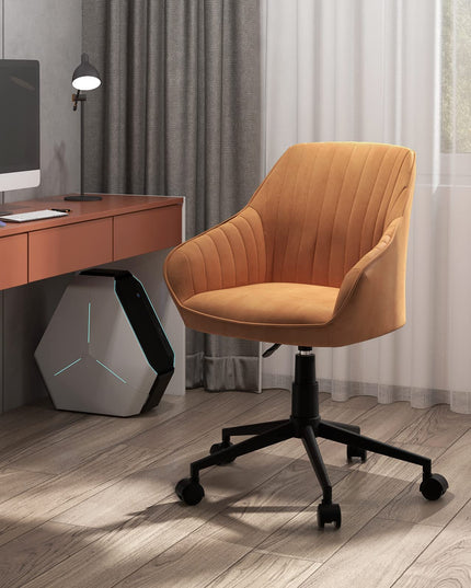 Giantex Leather Office Chair Brown, Mid Century Desk Chair with Wheels and Ergonomic Armrests