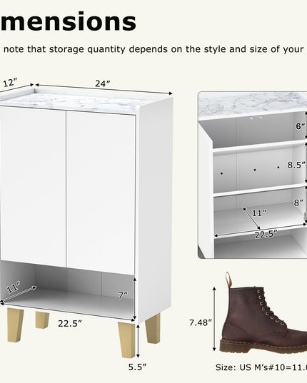Giantex 5-Tier Shoe Cabinet with Doors, Faux Marble Shoe Rack Organizer with Anti-Tipping Kit & Flat Tilting Storage Shelves